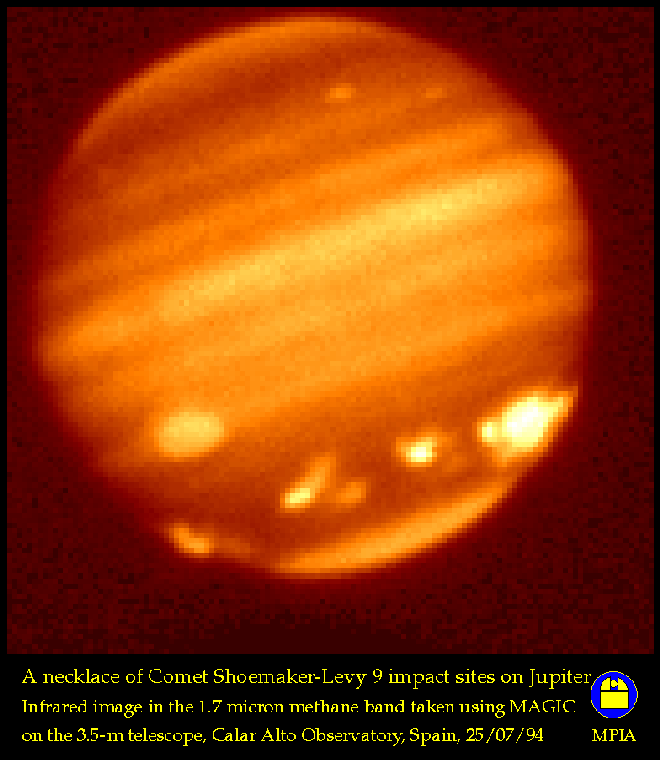 Comet Shoemaker-Levy 9 impact sites on Jupiter - Calar Alto Observatory, Spain, 25 July 1994