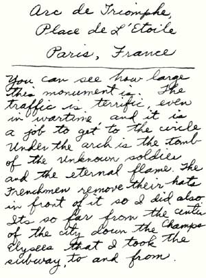 Arc de Triomphe, Paris 1945 (handwriting)
