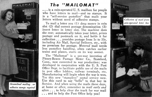 Postcard photo - Mailomat, New York City, 16 September 1944 (small)