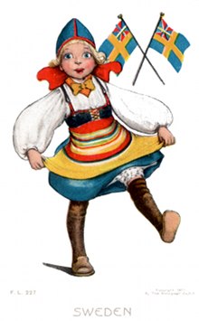 Postcard art - Swedish girl dancing, 1907