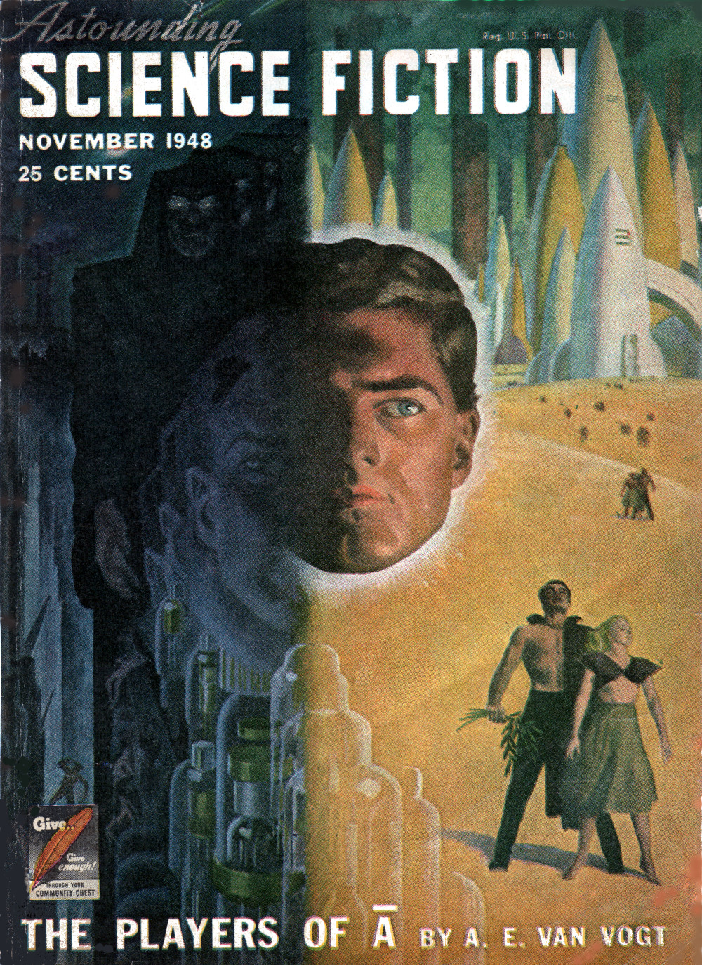 Players of Null-A, Astounding, November 1948 — Hubert Rogers for AE van Vogt